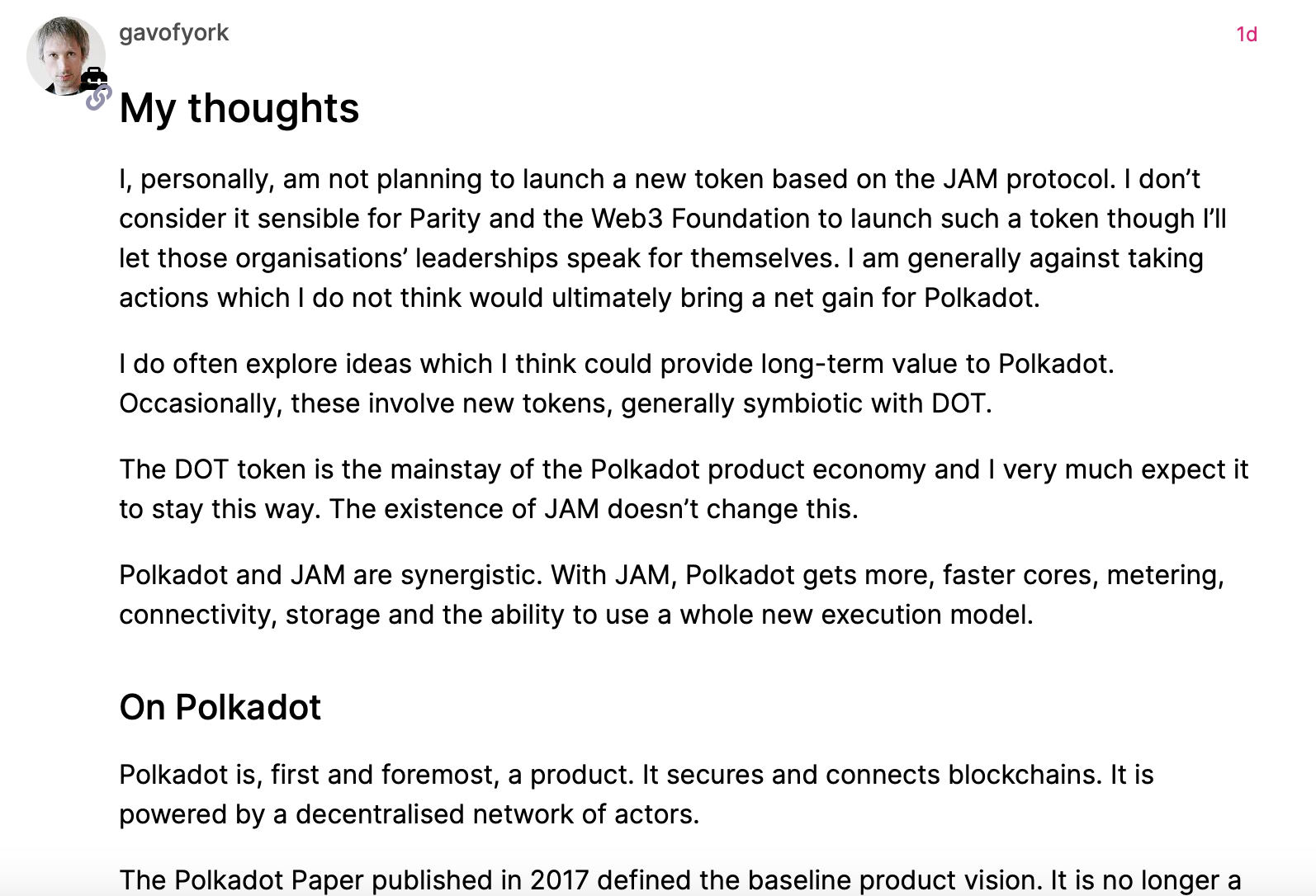 Gavin Wood ผู้ก่อตั้ง Polkadot ยืนยันว่า: โปรโตคอล JAM จะไม่ออกโทเค็นใหม่